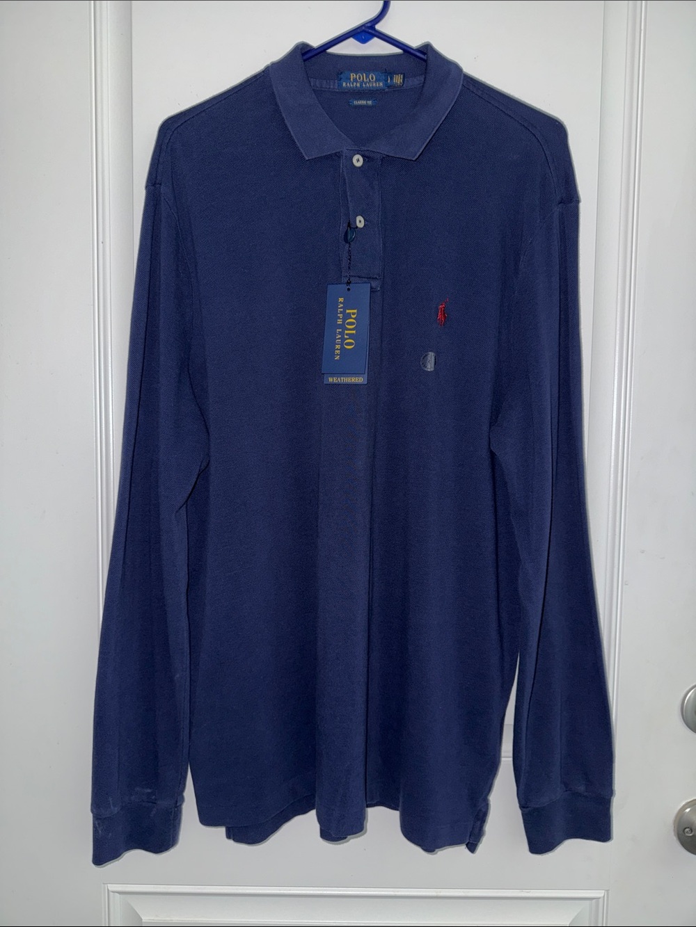 NWT Polo by Ralph Lauren Navy Long Sleeve Polo with Red Pony shirt size large